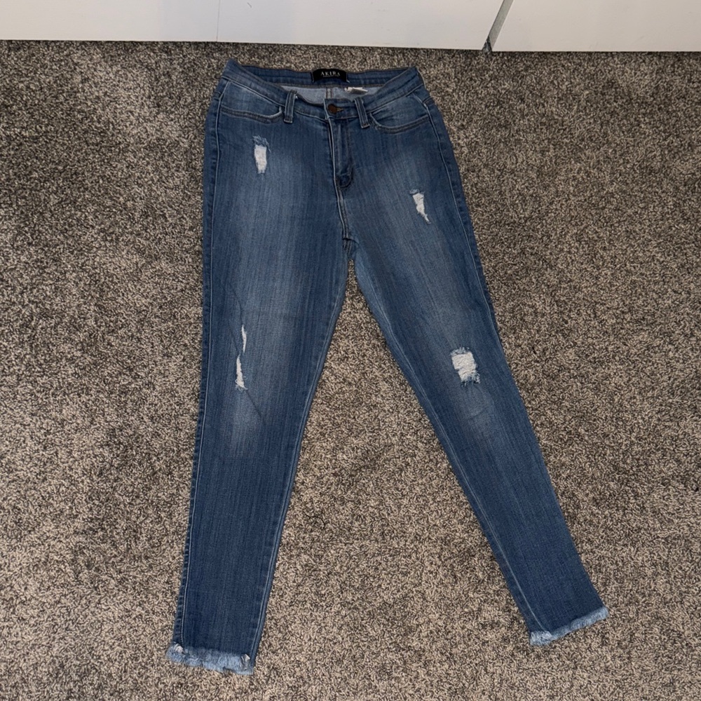 AKIRA Women’s Skinny Distressed Jeans in Dark Blue Wash Size 9 (28)